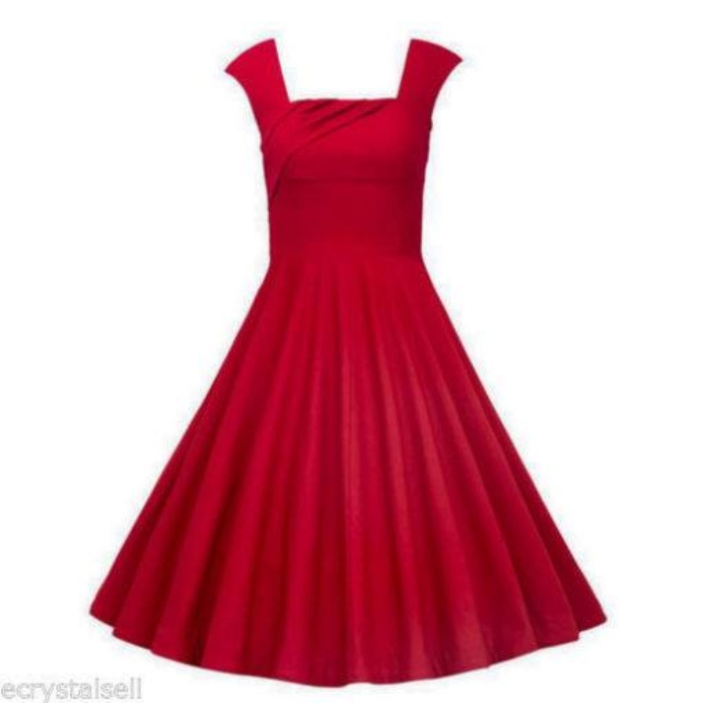 Red Stretch Dress w Square Neckline XL NWOT
